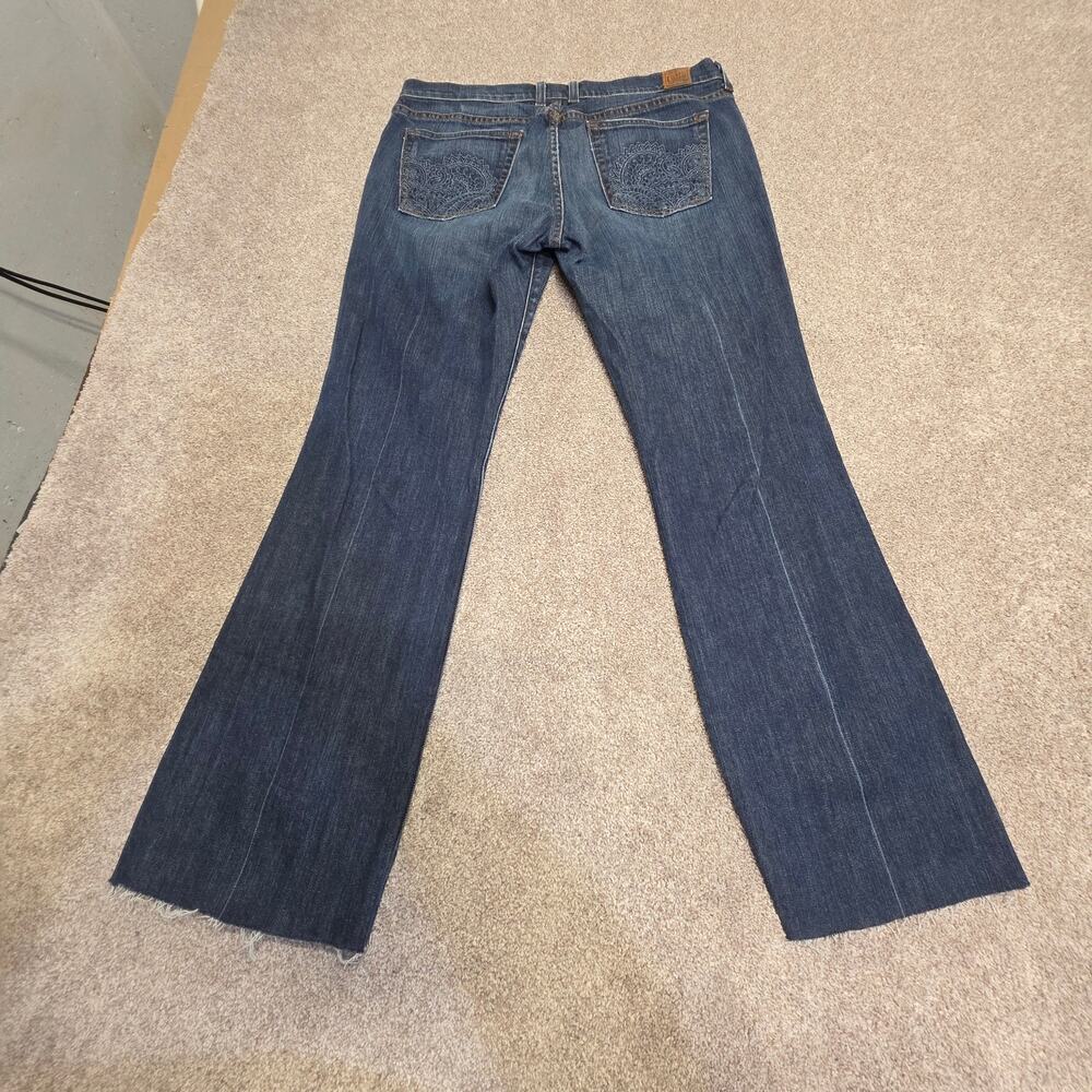 Lucky Brand Womens 14 Bootcut Jeans Dark Wash Paisley Pocket Raw Hem USA Made